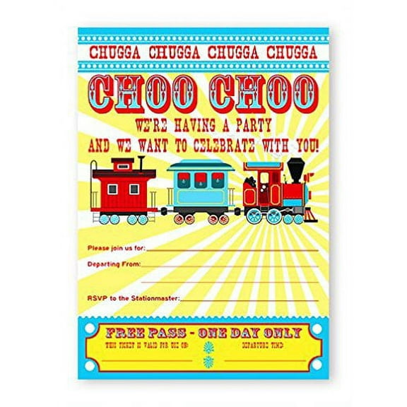 Train Party LARGE Invitations - 10 Invitations + 10 Envelopes
