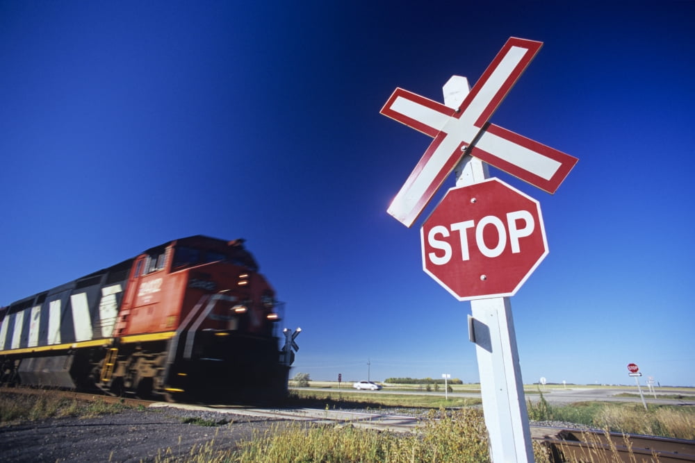 Train Passing Railway Crossing Winnipeg Manitoba Canvas Art - Dave Reede Design Pics (34 x 22)