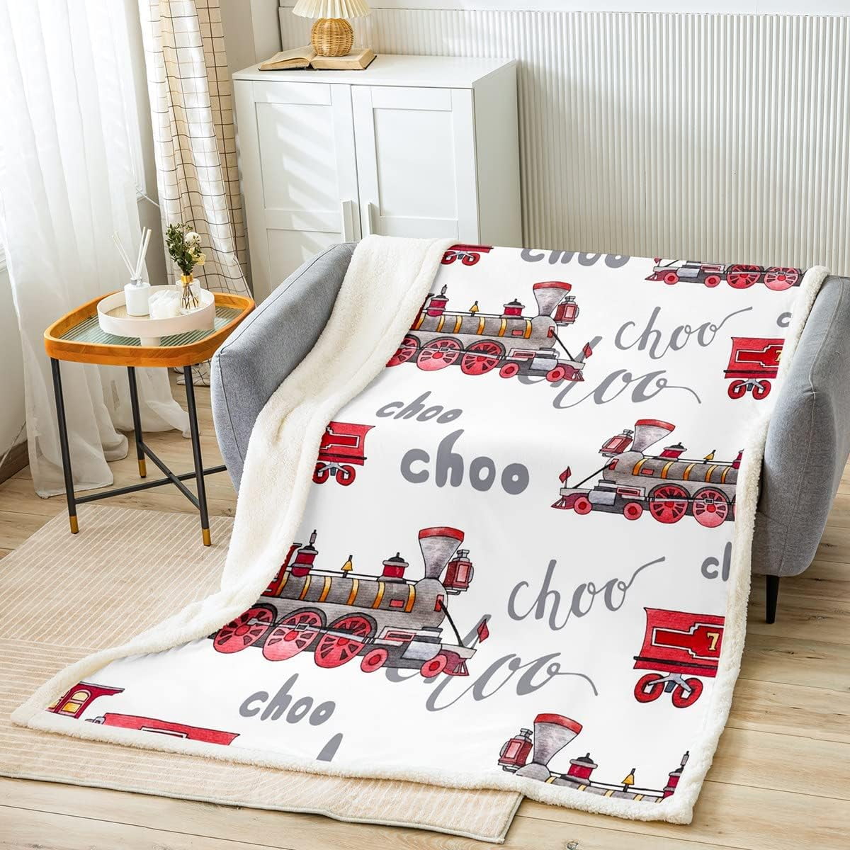 Train Plush Blanket Throw Equipment Trucks Fleece Bed Blanket