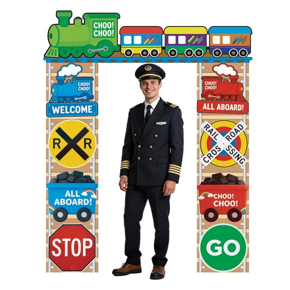 Train Polyester Photo Backdrop for Party Decoration with 6M Cord Colorful 200x250cm for DIY