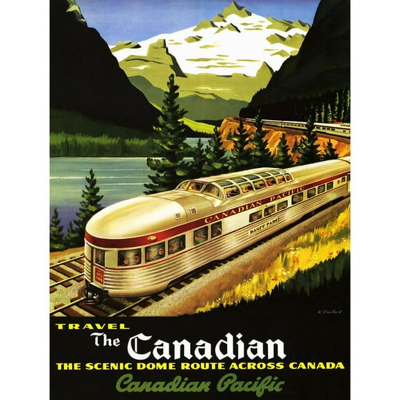 Train Rail Scenic Route Landscape Mountain Lake Canada Southern Pacific Vintage Travel Ad Unframed Wall Art Print Poster Home Decor Premium