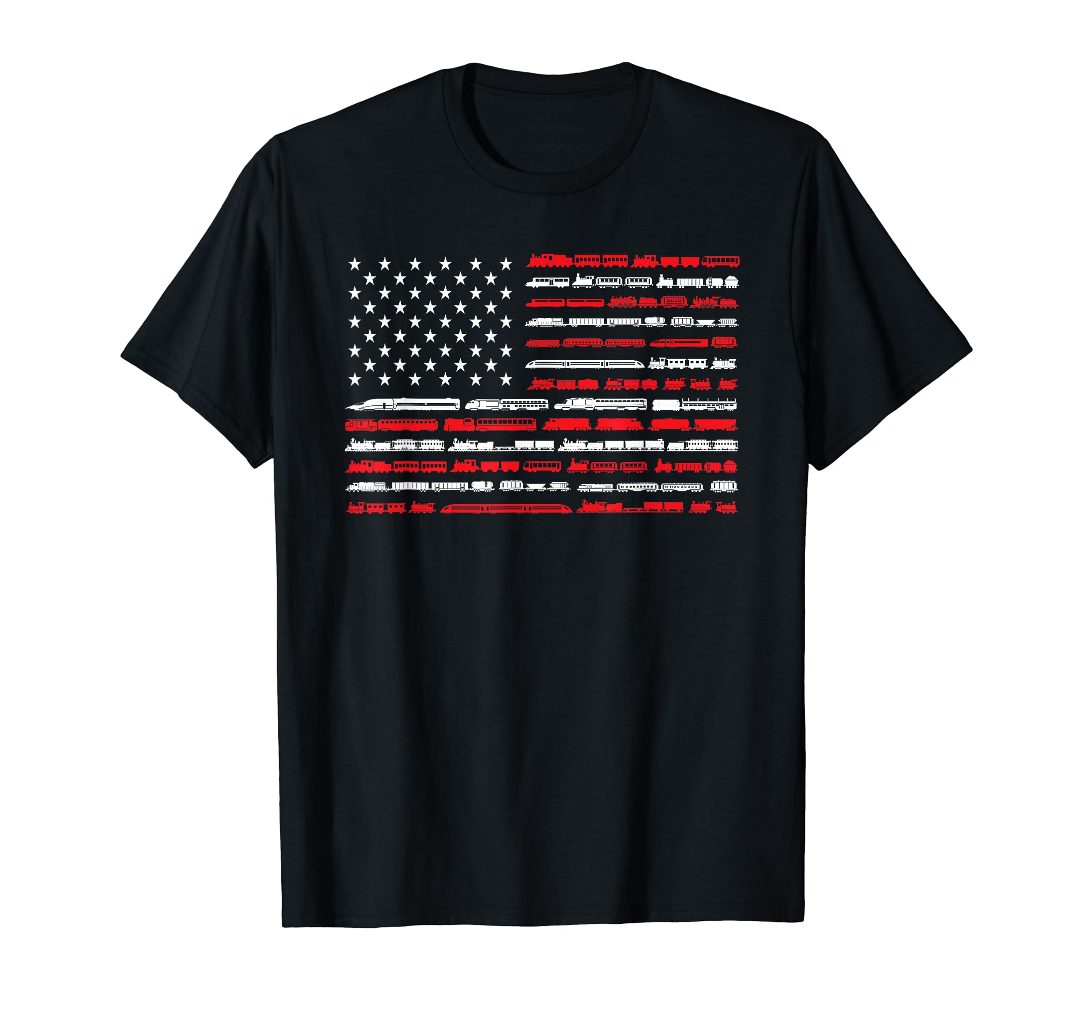 Train Railroad American Flag Vintage Locomotive T-Shirt Black Tee ...