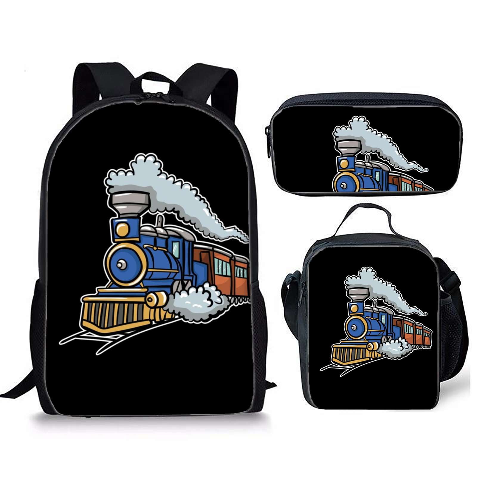Train Railroad Backpacks Bookbag Bags Rucksack Lunch Bag Pen Bag