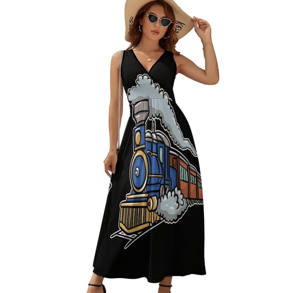 Train Railroad Dress Fashion Boho Beach Long Dresses Female Party Printed Maxi Dress