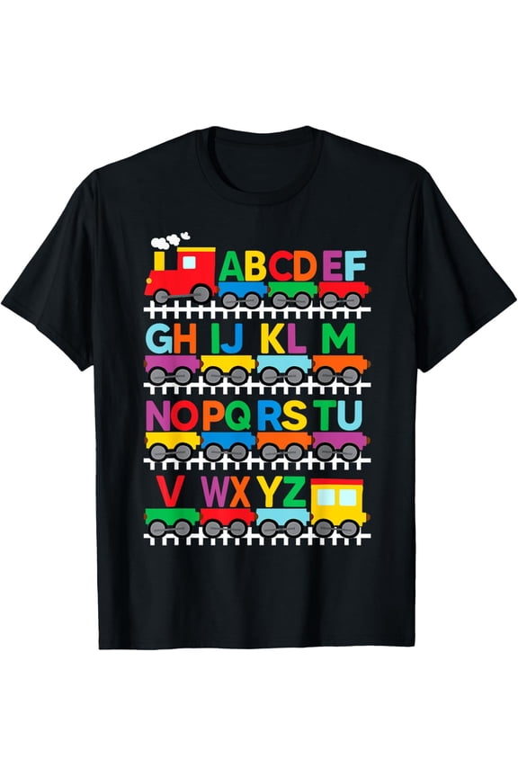 Train Railroad Lover ABC Alphabet A-Z ABCs Kindergarten Kids T-Shirt men and women can wear, black, white, gifts
