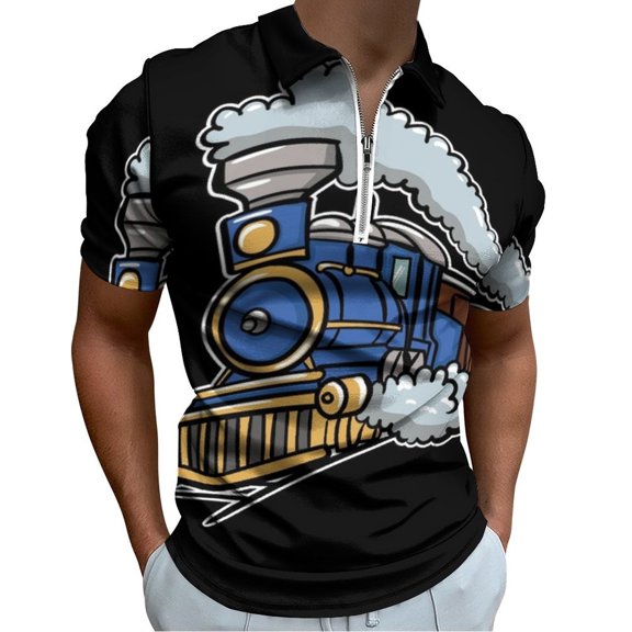 Train Railroad Men Zipper T-shirt Summer Casual Short Sleeve T-shirt Top