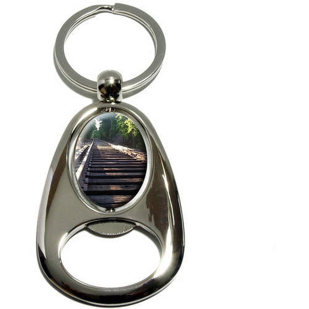 Railroad Key Ring Train Railroad Ties Tracks, Chrome Plated Metal Spinning Oval Design ...