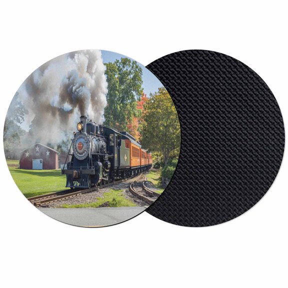 Train Railway Coasters Set of 2, Absorbent Coasters for Drinks, Countryside Cabin Trees Farmhouse Rustic Coaster for Desk Coffee Table Protection, Home Decor House Warming Gifts 4"
