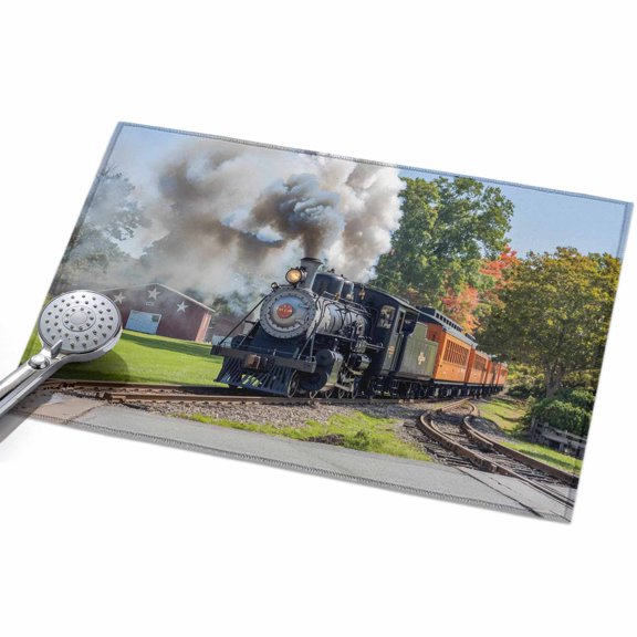 Train Railway Entryway Rug 2x3ft Washable Non Slip Bathroom Rug Low Pile Indoor Floor Front Door Mat Countryside Cabin Trees Farmhouse Rustic Rectangle Area Rugs Carpet for Kitchen Office Dining Room