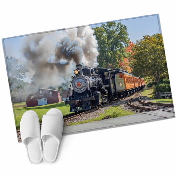 Train Railway Large Area Rugs for Bedroom Living Room, Soft Non Slip Carpet Bedside Rug, Countryside Cabin Trees Farmhouse Rustic Rectangular Floor Cover Kitchen Accent Rug 2'x3' for Office