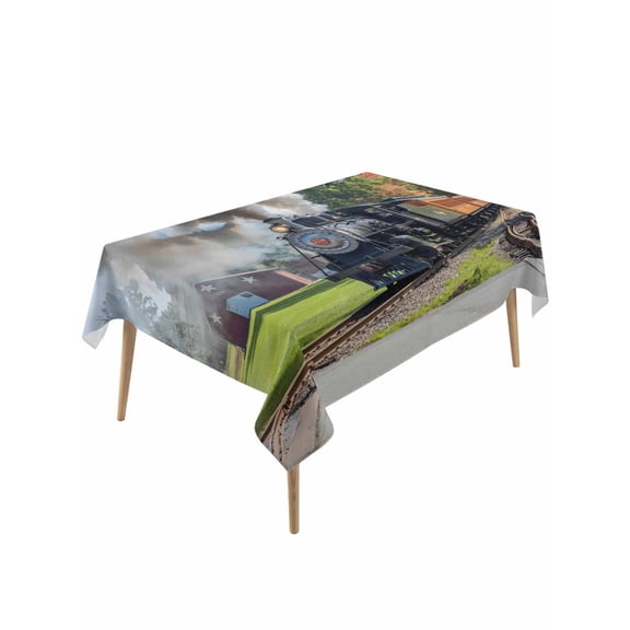 Train Railway Table Cloth, Waterproof Tablecloth for Rectangle Tables, Countryside Cabin Trees Farmhouse Rustic Reusable Washable Fabric Table Cover for Restaurant Kitchen Dining Tables 60"x120"