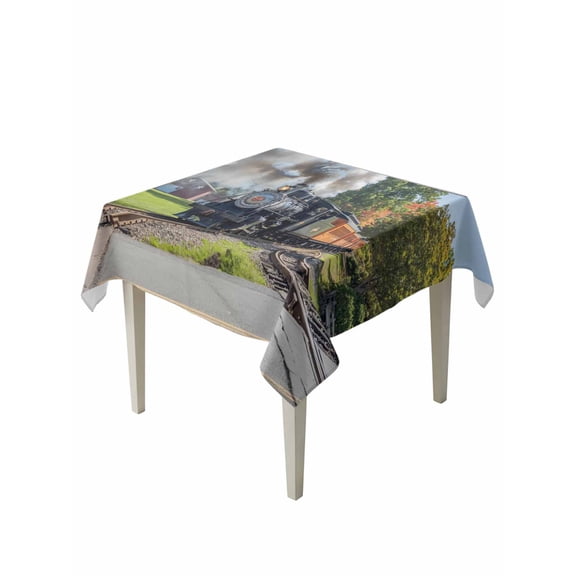 Train Railway Table Cloth, Waterproof Tablecloth for Square Tables, Countryside Cabin Trees Farmhouse Rustic Reusable Washable Fabric Table Cover for Restaurant Kitchen Dining Tables 54"x54"