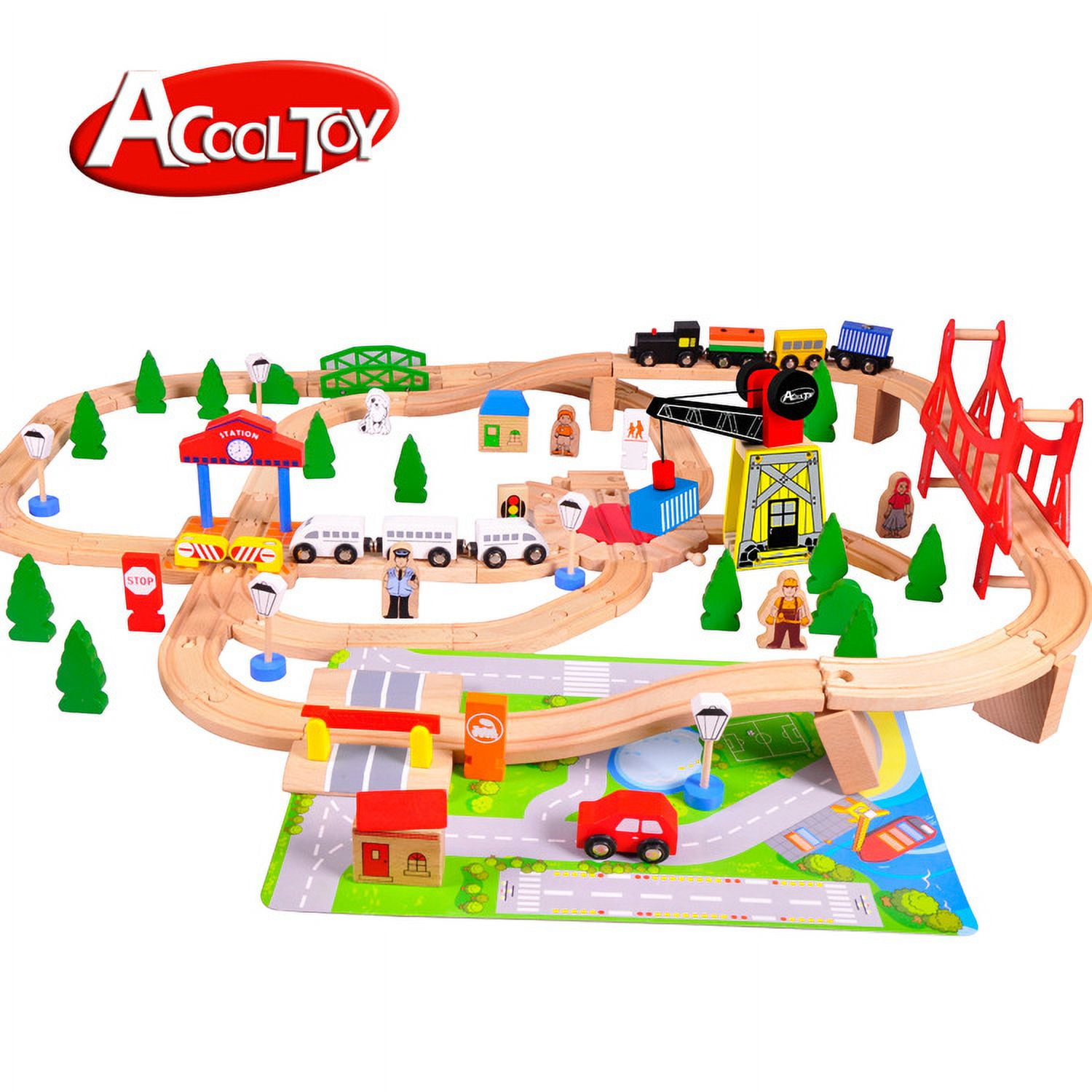 Train Set 100pcs Wooden Train Set, Toy Train for Boys & Girls with