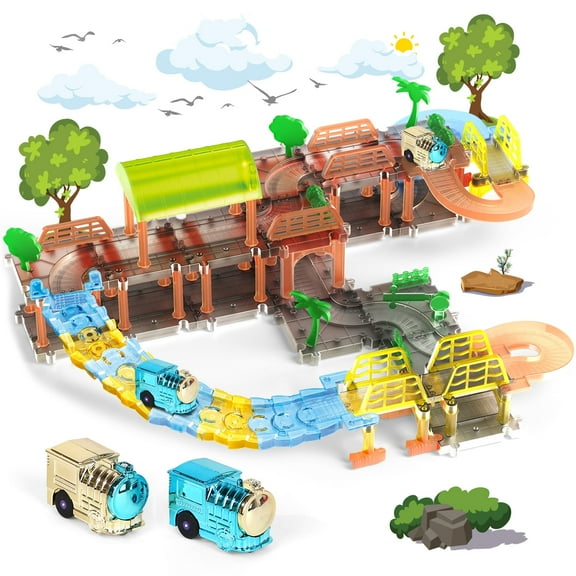 Train Set, 90 PCS Train Toys for 2 Year Old Boys, Toddler Toy Train with Train Tracks, with 2 Battery Powered Mini Train for Kids Ages 3+ Years, Best Birthday Gift for 2 3 4 5+ Years Old Boys Girls