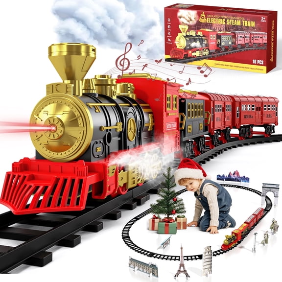 Train Set for Boys 3-5, Electric Train Tracks Set for Toddlers 2-4 Year Old, Train Sets Lights & Sound with Smoke, Light & Sounds, Christmas Toy Gifts for Kids Boys Girls Ages 2 3 4 5