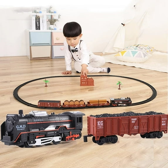 Train Set Christmas Train Toys with Sound and Lights Cargo Cars & 10 Tracks,Battery-Powered,Toy Train Sets for Boys Age 3 4 5 6