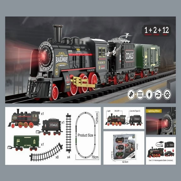 Train Set for Under Christmas Tree,Rechargeable Electric Train Toy with Lights and Sound, Locomotive Train Model with Track,Birthday Gifts for 3 4 5 6 7+ Years Old Toddler Boys and Girls