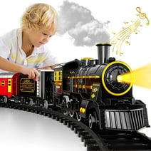 Train Set Electric Train Toys, Light &Sounds Train Sets for Boys&Girls 3-7 Classic Steam Engine Wagon Christmas Toy Train Gifts for Kids Black