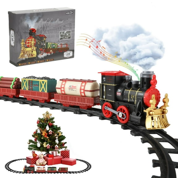 Train Set for Kids, Electric Train Toys with Steam Engine, Lights & Sound, Cargo Car and Long Track, Christmas Train Toys Gifts for Toddler Boys Girls 3 4 5 6 7 8 Year