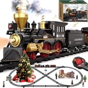 Train Set for Kids Remote Control Train Toys w/Steam Locomotive, Fuel Tank Car & Luxury Tracks, Electric Trains w/Realistic Smoke,Sounds & Lights, Christmas Birthday Gift for Boys Girls 3 4 5 6 7+