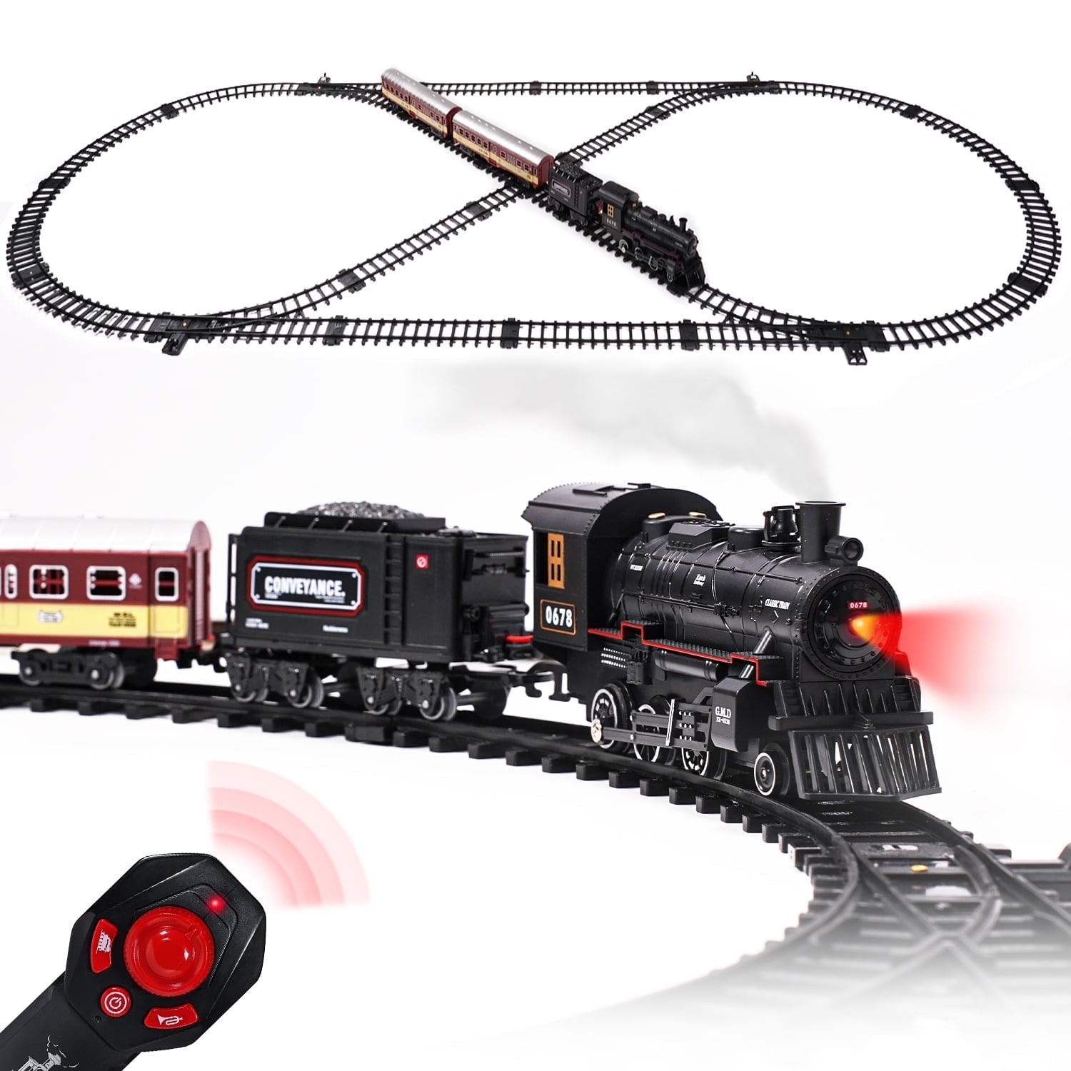 Train Set with Remote Control AUOSHI Electric Train Track W Cargo Vehicle Light Sounds Plastic Steam Locomotive Engine Train Toy Educational Gift for 5 6 7 8 Years Old Boys Girls Walmart
