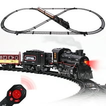 Train Set with Remote Control, AUOSHI Electric Train Track W/Cargo Vehicle, Light & Sounds, Plastic Steam Locomotive Engine Train Toy Educational Gift for 5 6 7 8+ Years Old Boys Girls