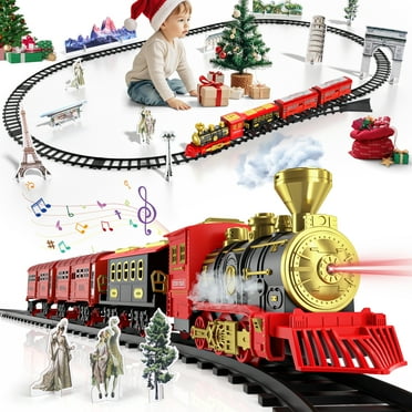Train Set, Train Toys for Toddlers with Smoke, Lights & Sound, Toy Train with Train Tracks, Rechargeable Steam Train Sets for Kids 2 3 4 5 6 7 8+ Years Old, Birthday Christmas Gift for Boys Girls