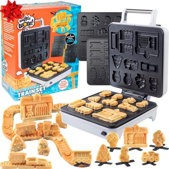 Train Set Waffle Maker  Build Track & Cargo Car Shaped Mini Waffles  Electric Non-Stick Plates, Dishwasher-Safe Removable Inserts for Kids Xmas Breakfast, Pancakes, Snacks, Family Fun Gift & Play!