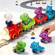 Train Set for Toddlers w/Steam Music & Lights - Electric Train Toys for Kids w/Tracks Including 3 Dinosaur Cars and 3 Trailers Christmas Birthday Gifts for Boys Girls 3 4 5 6+ Years Old