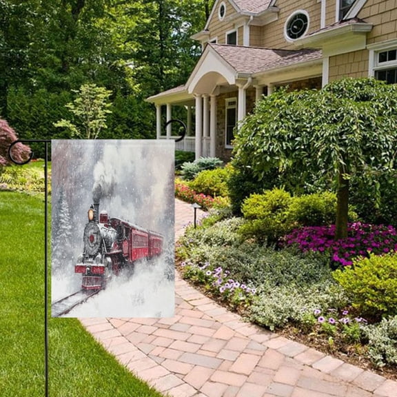 Train Snow Garden Flag Double Sided 12 x 18 Inch Outside Yard Decoration Outdoor Flag