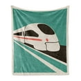thumbnail image 1 of Train Soft Flannel Fleece Throw Blanket, Retro Design Poster Like Graphic with Modern Vehicle, Cozy Plush for Indoor and Outdoor Use, 50" x 70", Sea Green Eggshell, by Ambesonne, 1 of 5