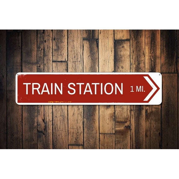 Train Station Directional Arrow Sign Mileage Number Distance Sign Destination Metal Decor - Train Decoration - Size: 16 x 4 Inches