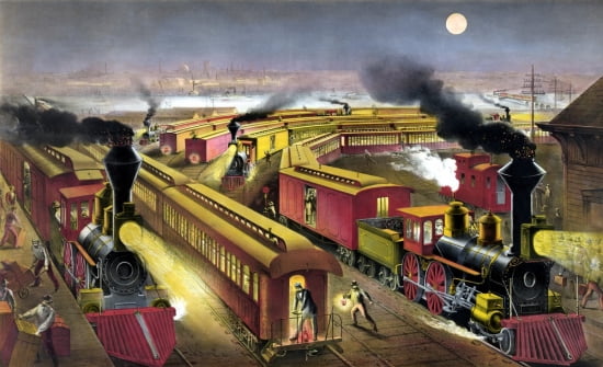Train Station Night Scene Canvas Art -  (36 x 54)