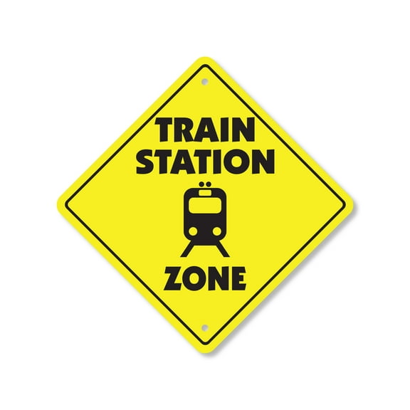 Train Station Plastic Crossing Sign - 12 Inch X 12 Inch Xing Sign Gift Travel Railway Decor History Vintage Ticket Fun Adventure Platform Tracks Explore