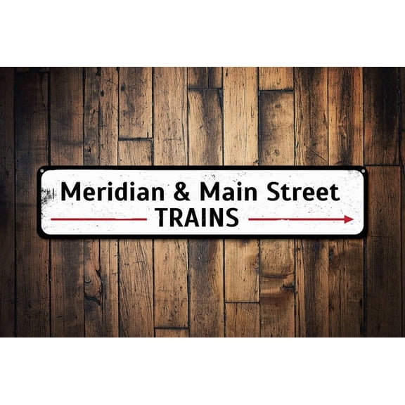 Train Station Street Names Arrow Sign Train Lover Sign Custom Transportation Man Cave Sign - Train Signs - Size: 16 x 4 Inches