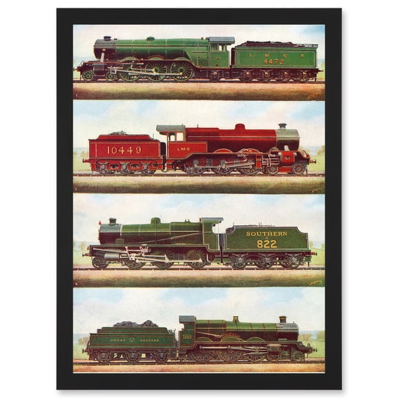 Train Steam Engine Railway Locomotive A4 Artwork Framed Wall Art Print