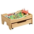 thumbnail image 1 of Train Table, 3-in-1 Wooden Kids Train Table with Storage Drawer, Rolling Kids Activity Table with Wheels, Toddler Train Track Table DIY Design for Gaming, Drawing, Building, 1 of 6