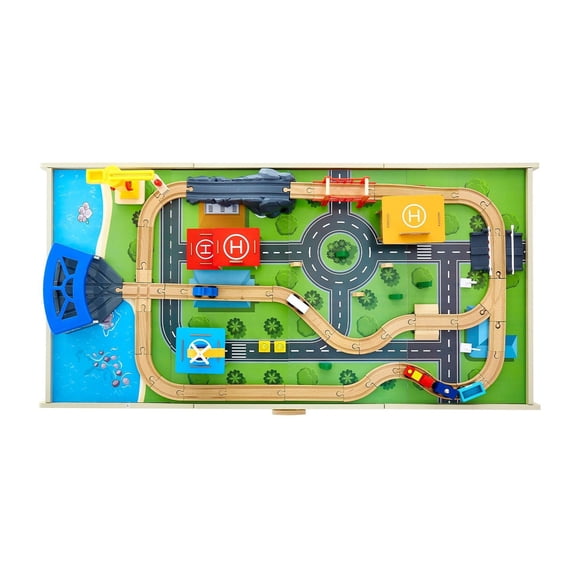 Train Table Wooden Activity Set, 62pcs Train Set with Storage, 3-in-1 Play Table for Ages 3+, Drawing, Reading & Creative Play
