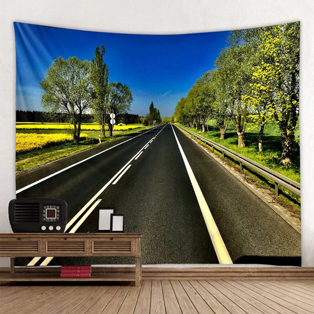Train Track And Road Wall Hanging Tapestries Art Deco Blankets Curtains