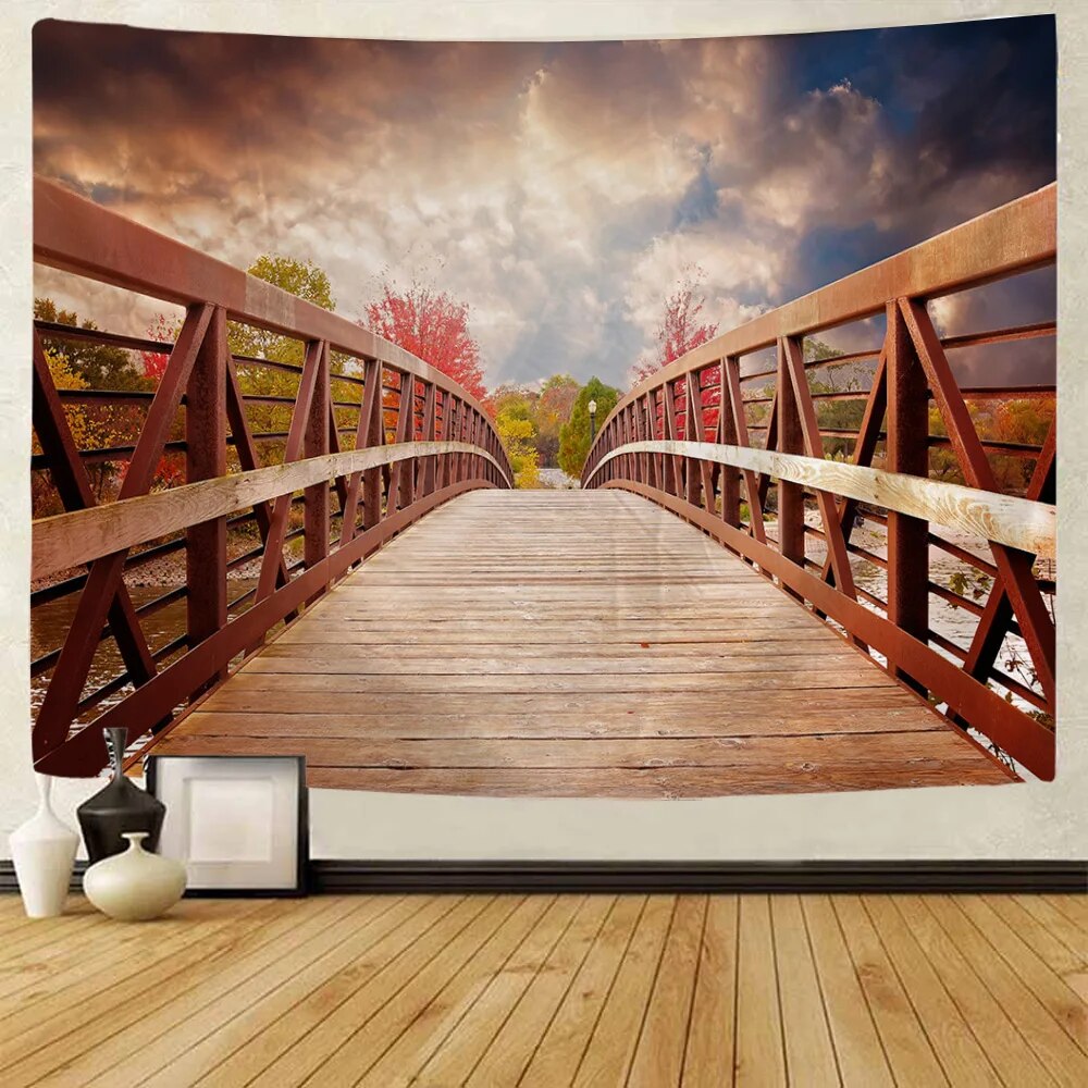 Train Track And Road Wall Hanging Tapestries Art Deco Blankets Curtains