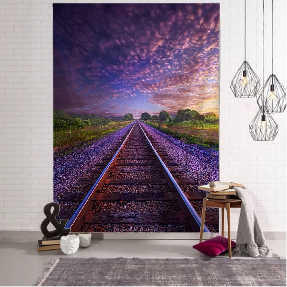 Train Track And Road Wall Hanging Tapestries Art Deco Blankets Curtains
