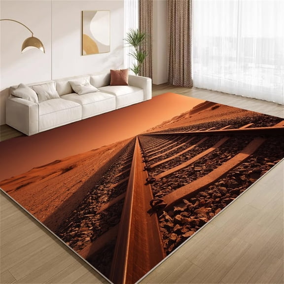 Train Track Area Rugs, Abstract Landscape Carpet, Washable Non Slip Low Pile Soft Rug for Bedroom Living Room Decor Mat 2ftx3ft