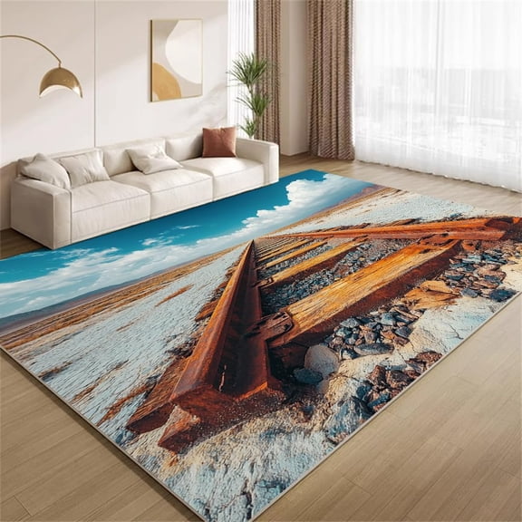 Train Track Area Rugs, Railway Pattern Carpet, Washable Non Slip Low Pile Soft Rug for Bedroom Living Room Decor Mat 2ftx3ft