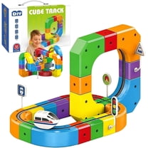Train Track Fusion Set, 2026 51/81/123Pcs 3D Infinity Train Routes with Mix-and-Match Cubes, Funny DIY Race Car Track Building Kits with Moving Train and Traffic Signs for Boys Girls (81pcs)