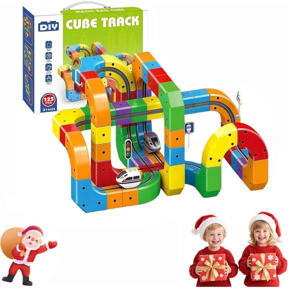Train Track Fusion Set, 2026 81Pcs 3D Infinity Train Routes with Mix-and-Match Cubes, Funny Train Track with Moving Train (81Pcs Set)