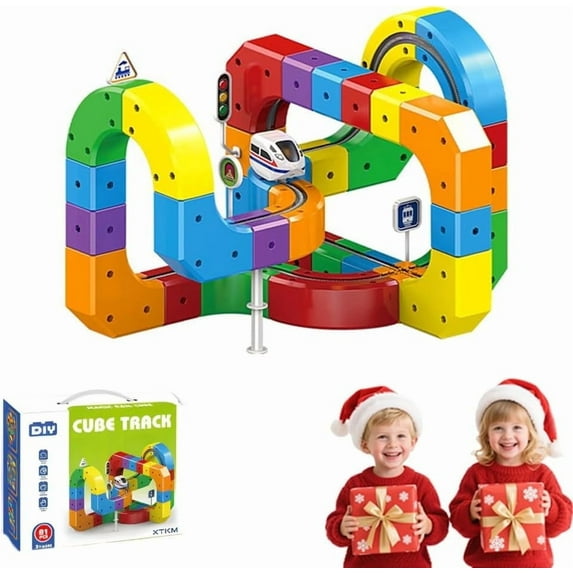 Train Track Fusion Set, 2026 81Pcs 3D Infinity Train Routes with Mix-and-Match Cubes, Funny Train Track with Moving Train (81Pcs Set)