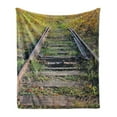 thumbnail image 1 of Train Track Soft Flannel Fleece Throw Blanket, Nostalgic Journey Photo of Old Rustic Abounded Railway in Floral Grass, Cozy Plush for Indoor and Outdoor Use, 50" x 60", Multicolor, by Ambesonne, 1 of 6
