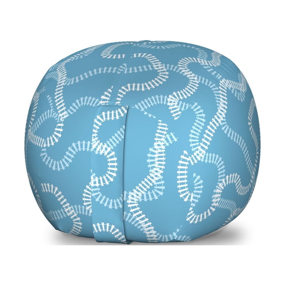 Train Track Storage Toy Bag Chair, Continuous Pattern of Swirling Railroads Themed Simple Print, Stuffed Animal Organizer Washable Bag, Small Size, Blue Pale Blue White, by Ambesonne