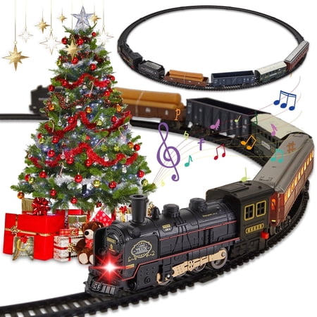Petbank Train Set for Kids, Electric Train Toys with 5 Cars, Music &Lights , Christmas Train Tracks Toys Gifts for Boys Girls Ages 3+