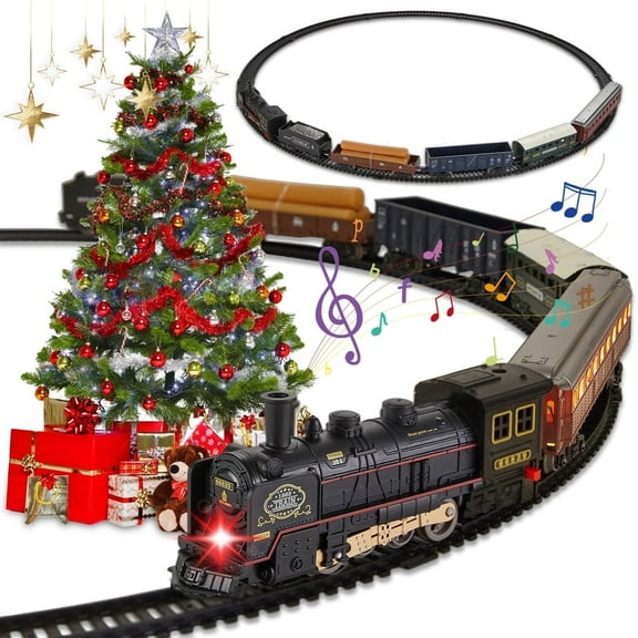Petbank Train Set for Kids, Electric Train Toys with 5 Cars, Music &Lights , Christmas Train Tracks Toys Gifts for Boys Girls Ages 3+